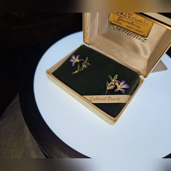 Krementz Pansy 14K gold-packed earplug w/ original box Vintage American Antique - Picture 5 of 9